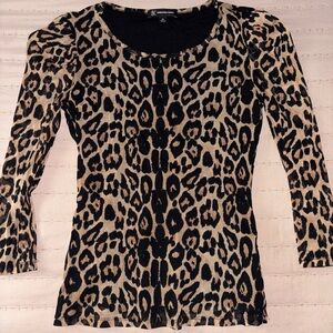 INC International Concepts Women’s Leopard Print Long Sleeve Top - Black and Tan